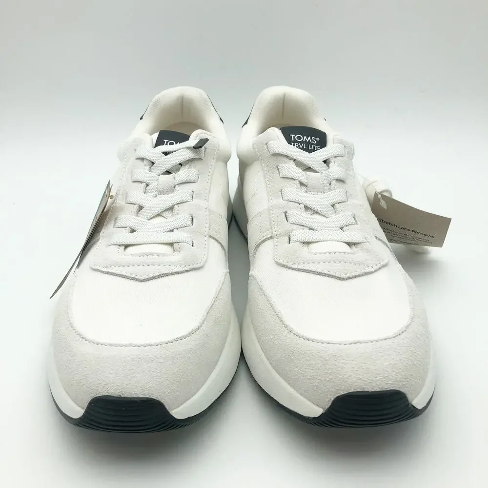 Toms Mens TRVL LITE Retro Runner Casual Sneaker Size 8.5 White Suede Twill NIB